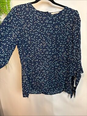 Navy Printed Tie-Sleeve Blouse